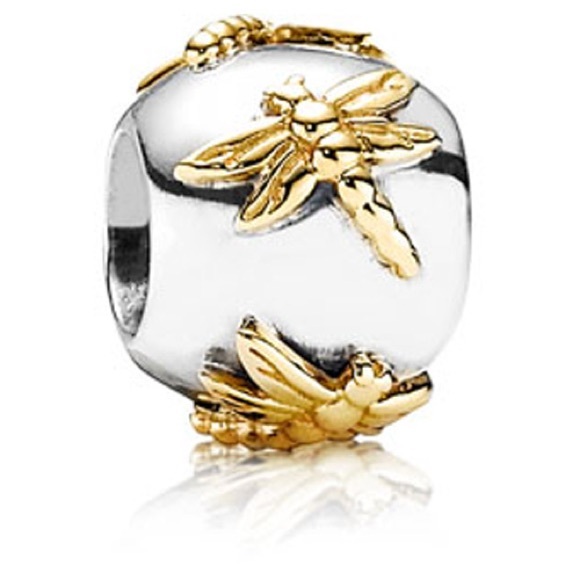 Retired Sterling Silver and 14K Gold Golden Dragonfly Charm - 790898